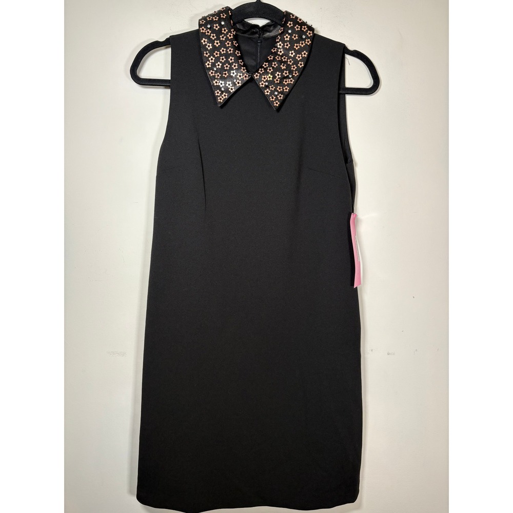 Betsey Johnson NWT Shift Dress Black Floral Embellished Collar Classic Size 4